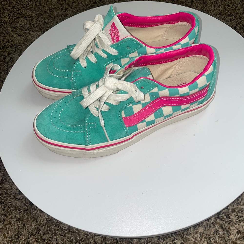 Vans Turquoise and Hot Pink Checkered Shoes